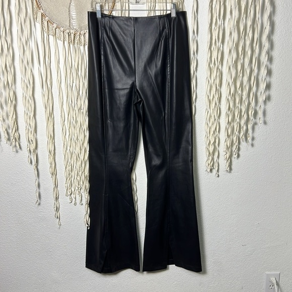 Free People | We The Free NWOT Faux Leather High Rise Split Flare Hem Pants 31 - Picture 2 of 11